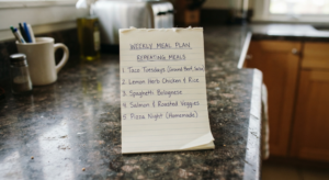 How to Start Meal Planning When You Hate Cooking (A Realistic Guide) 2 Handwritten weekly meal plan showing a short repeating meal rotation