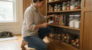 Checking pantry and freezer inventory as part of zero waste meal planning