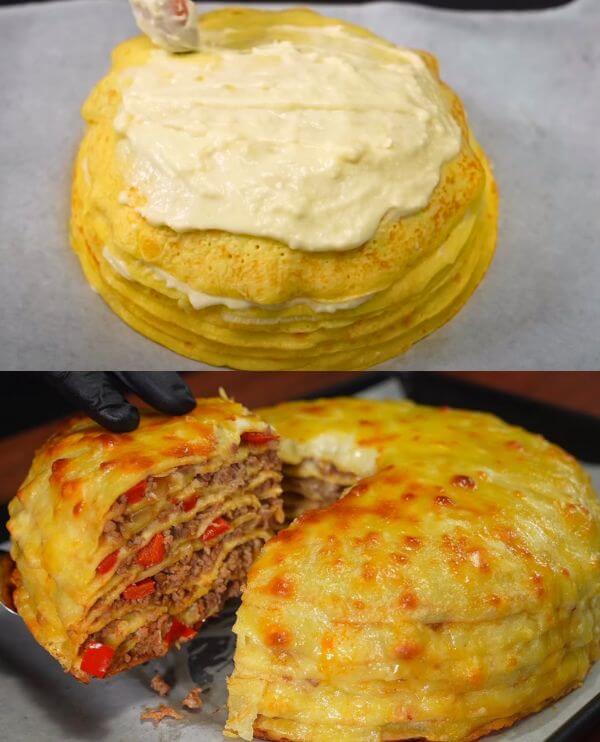 Delicious Family Dinner: The Meat-Stuffed Pancake Tower Recipe