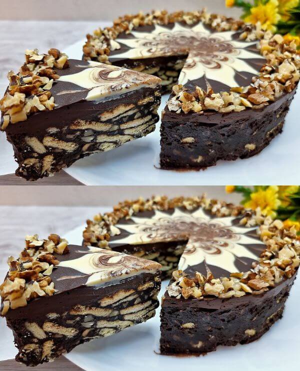 Quick and Irresistible No-Bake Chocolate Walnut Cake