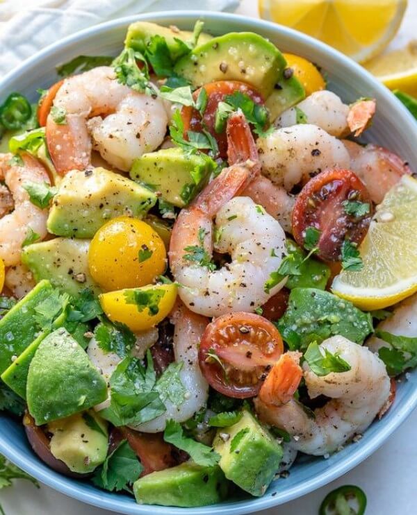 Lemony Shrimp + Avocado + Tomato Salad