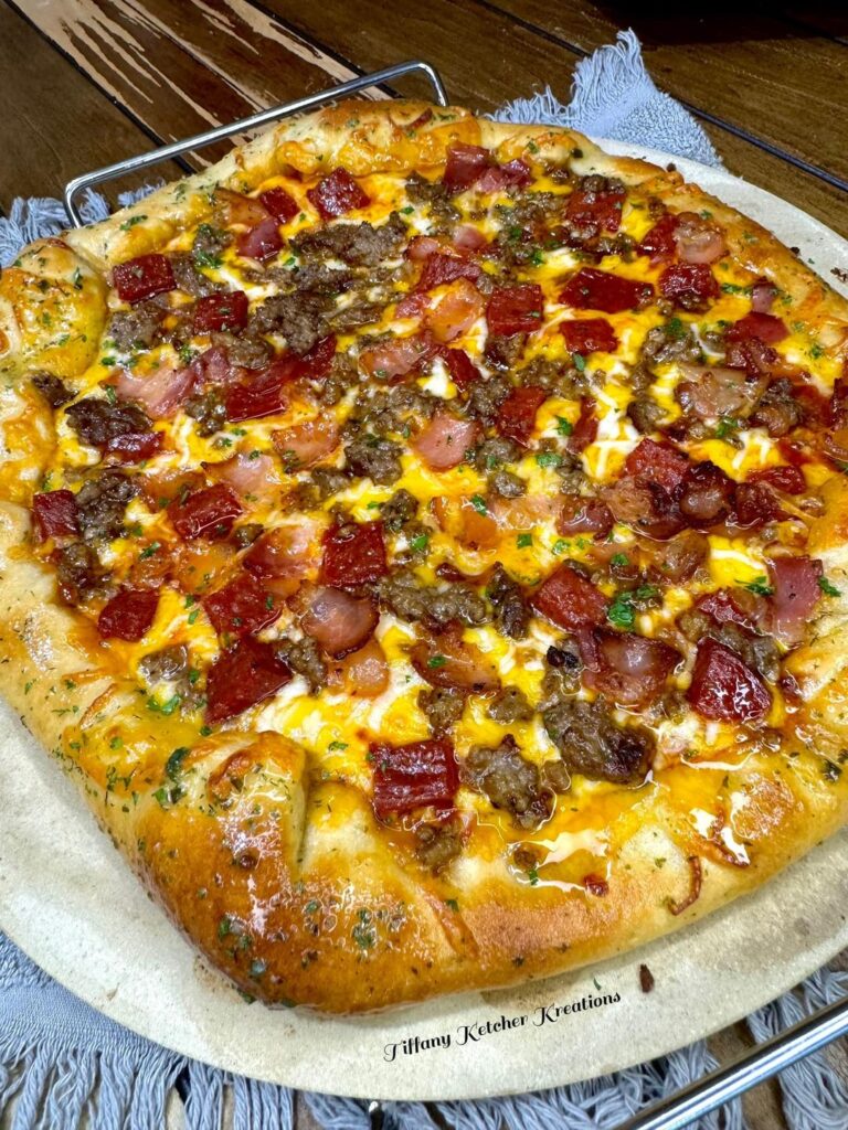 Hot Honey Drizzled Pepperoni, Bacon & Sausage Pizza