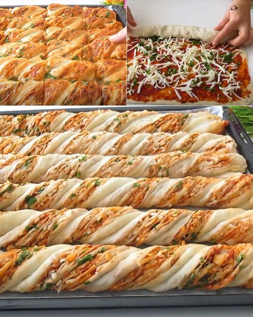 Crispy Spiral Bags with Tomato Paste, Cheese, and Parsley
