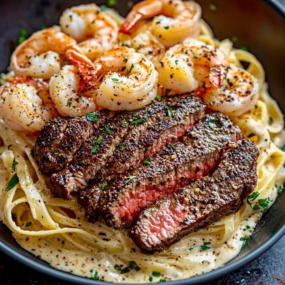 Blackened Steak And Shrimp Alfredo