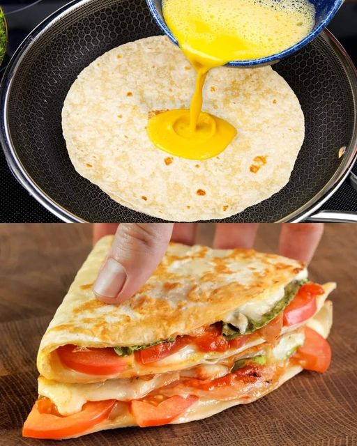 Quick and Easy Breakfast Tortilla with Mozzarella and Veggies