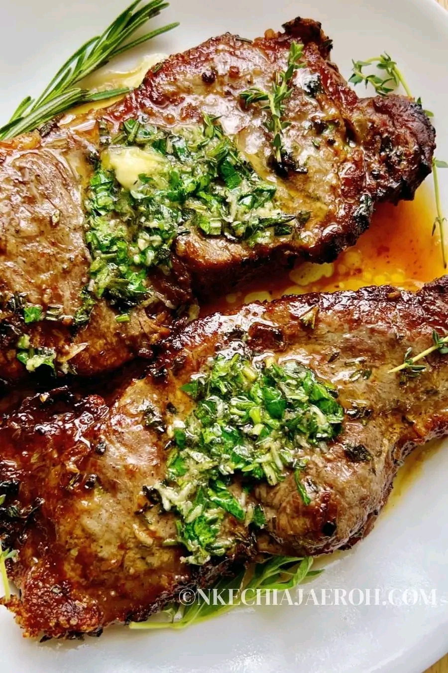 Air Fryer NY Strip Steak with Garlic Herb Butter 1
