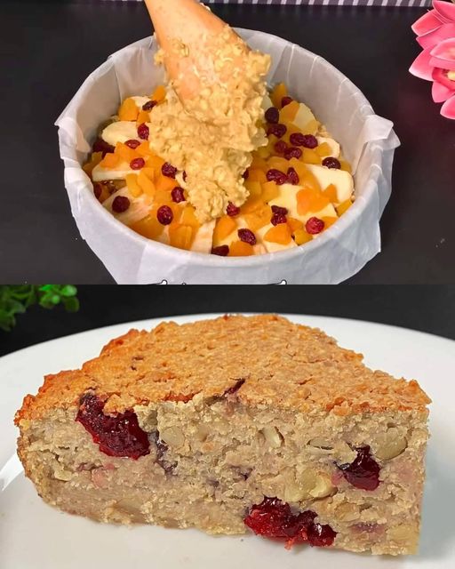 Oatmeal Apple Cake with Nuts and Dried Apricots