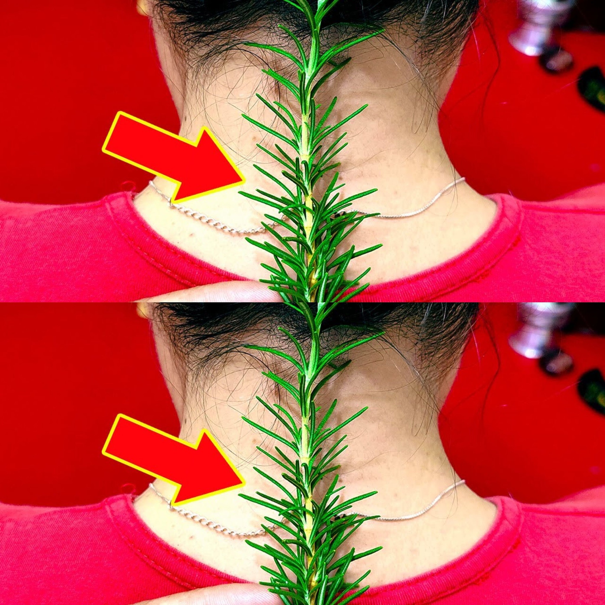 placing one rosemary on the back of your neck. 1