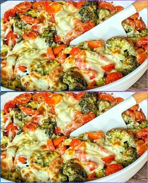 Baked Broccoli with Mozzarella and Cherry Tomatoes 1 Baked Broccoli with Mozzarella and Cherry Tomatoes