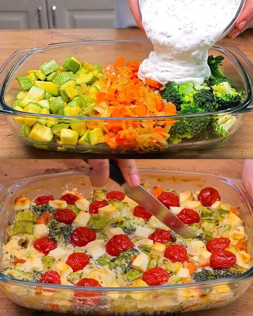 Broccoli and Vegetable Casserole with Yogurt Mustard Sauce