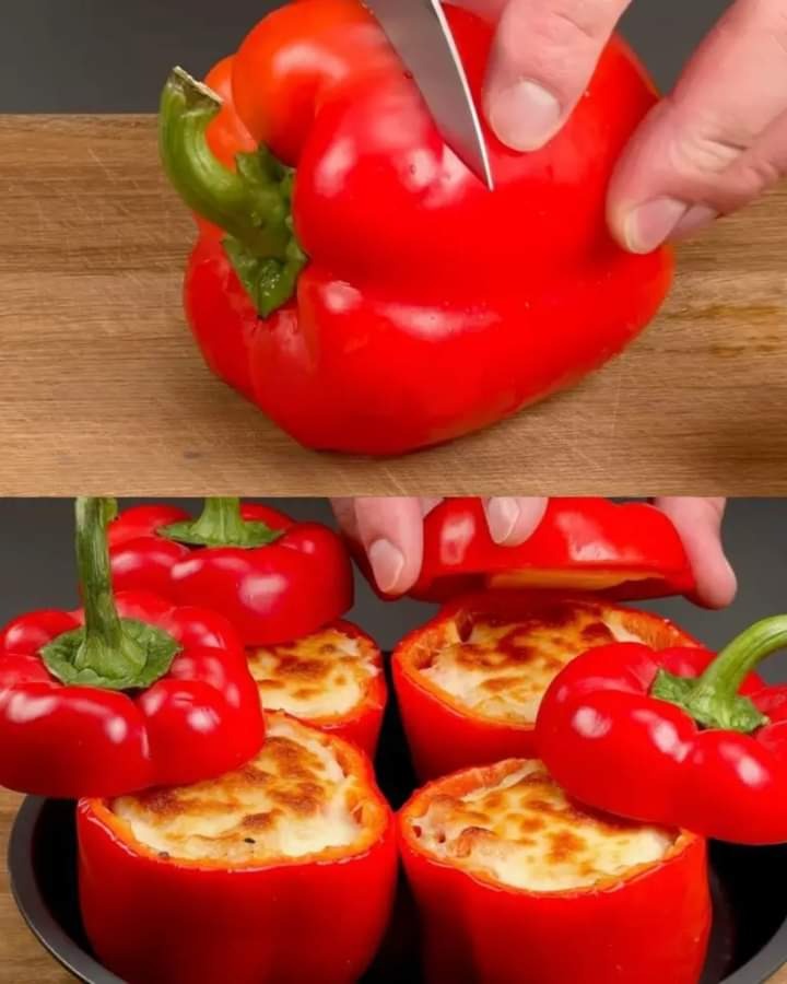 Stuffed Bell Peppers with Chicken and Mashed Potatoes