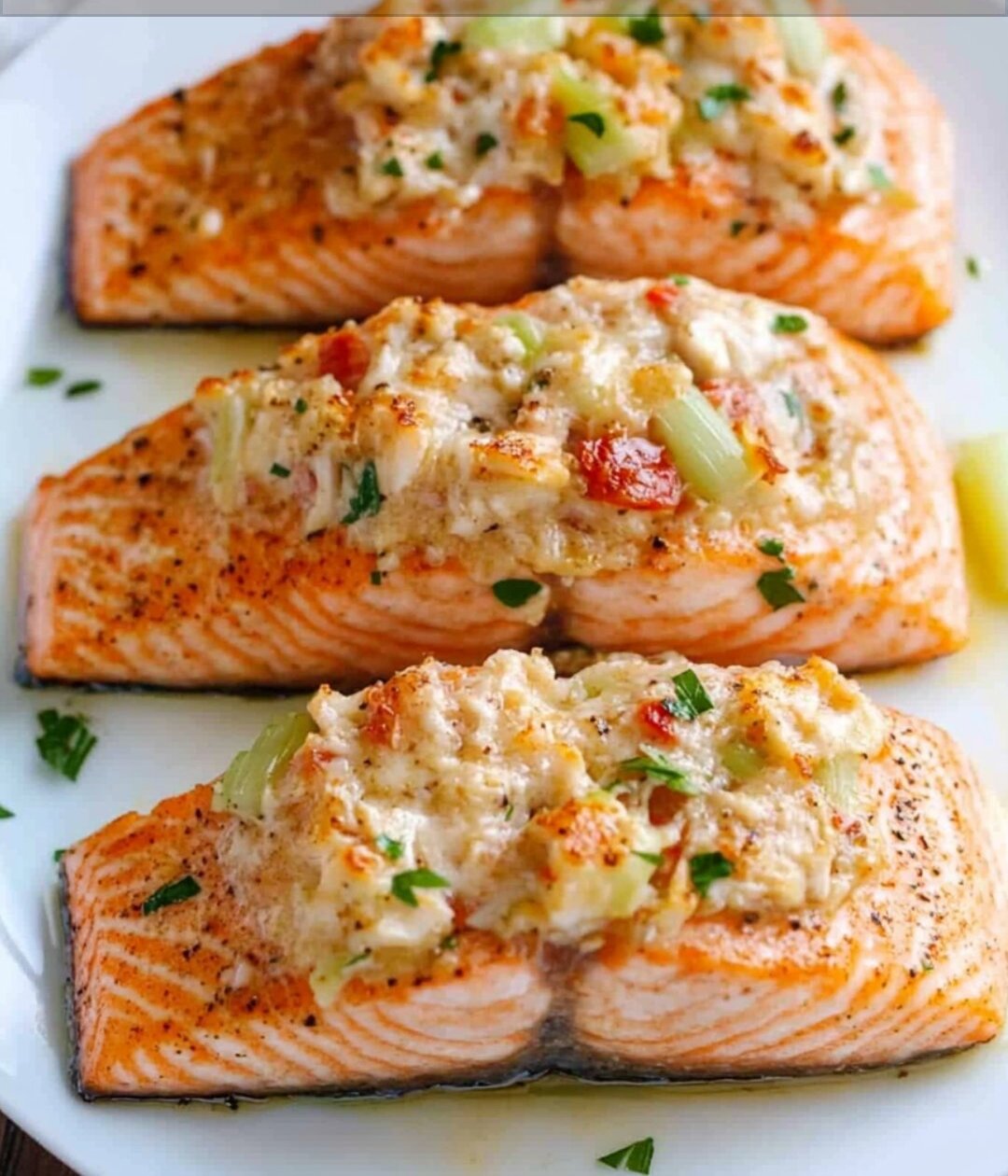 Creamy Crab-Stuffed Salmon with a Buttery Parmesan Topping 1