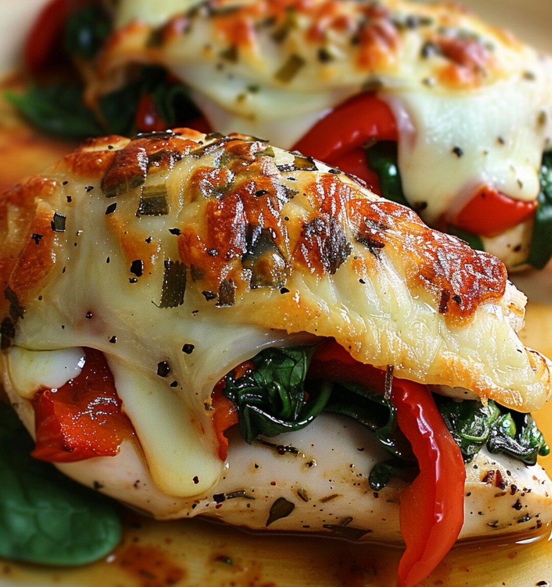Roasted Red Pepper, Spinach, and Mozzarella Stuffed Chicken 1