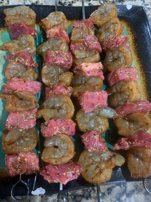 Steak and Shrimp Kabobs. 1