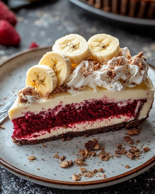 Red Velvet Banana Pudding Cheesecake Slice. 1