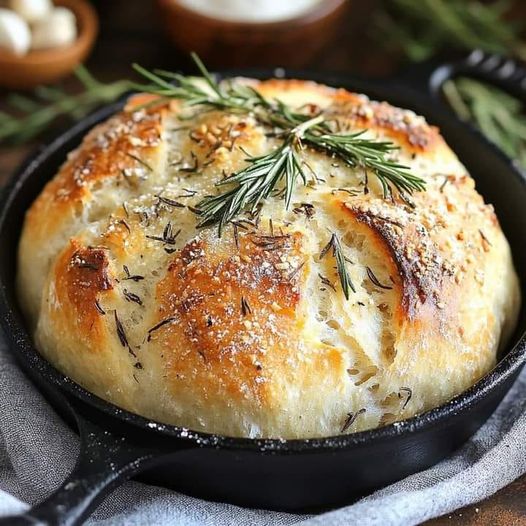 Rustic No Knead Rosemary Garlic Bread 1