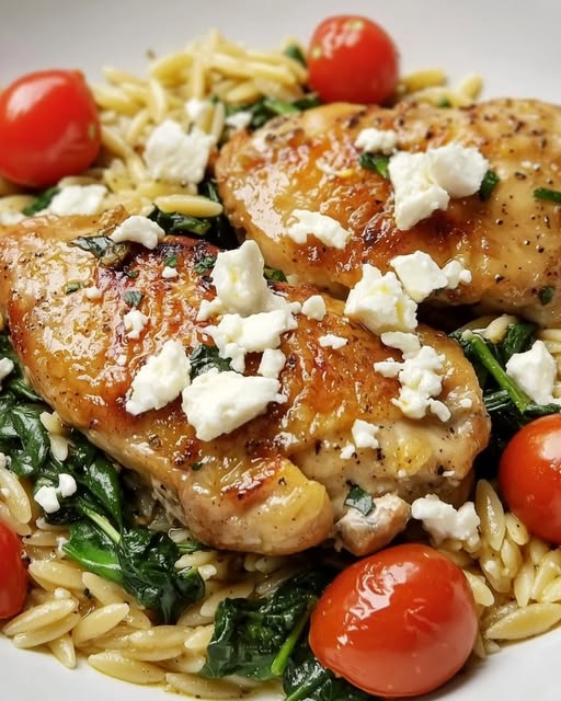 Lemon Garlic Chicken with Orzo, Spinach & Feta  9