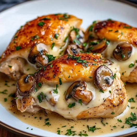 Savory Cheese and Mushroom Stuffed Chicken with Garlic Butter Sauce 1