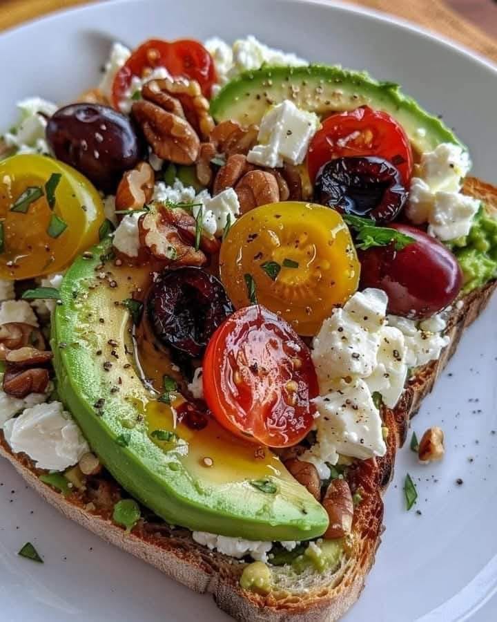 Avocado Toast with Feta, Cherry Tomatoes, Cranberries, and Walnuts 1
