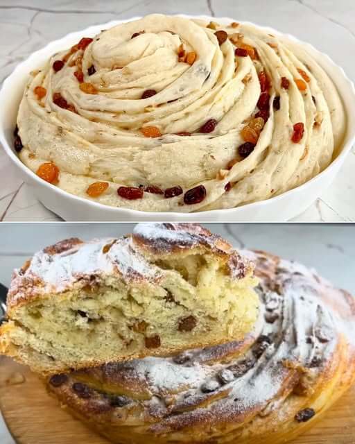 Traditional Christmas Spiral Bread with Fruits and Nut 1 Traditional Christmas Spiral Bread with Fruits and Nut