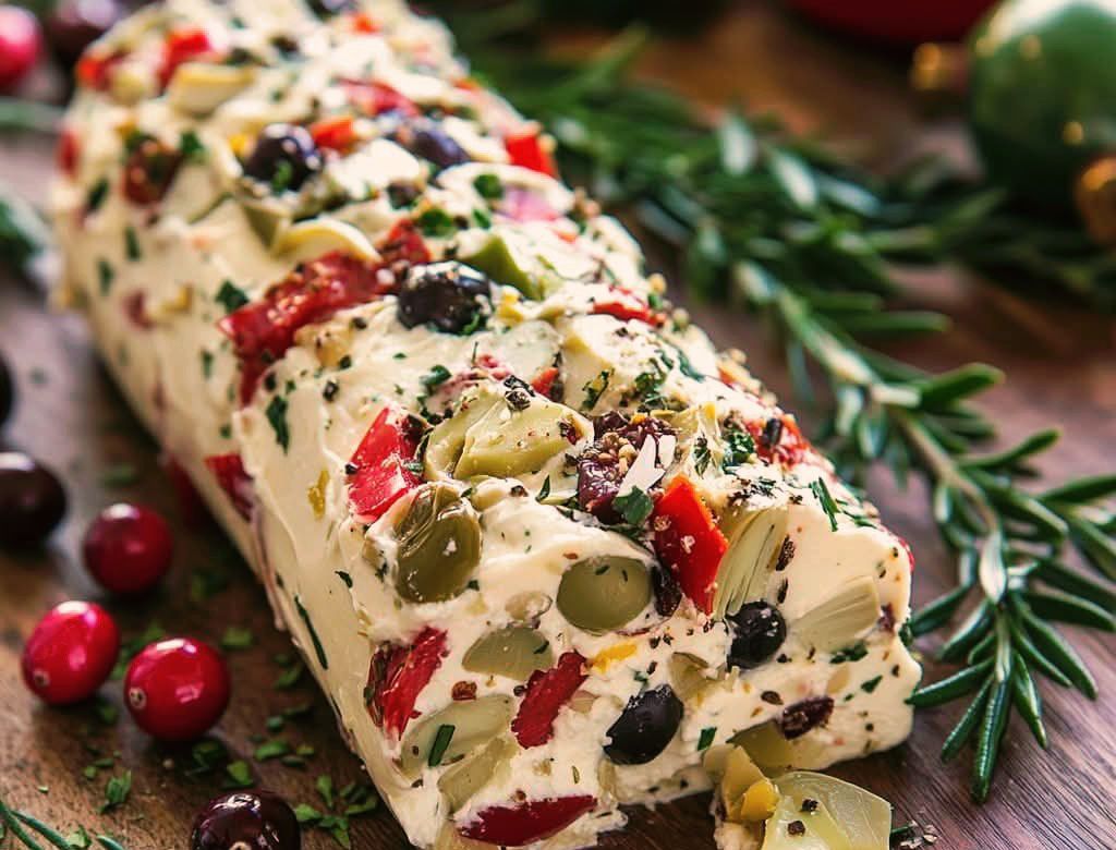 Festive Holiday Antipasto Cream Cheese Log 1