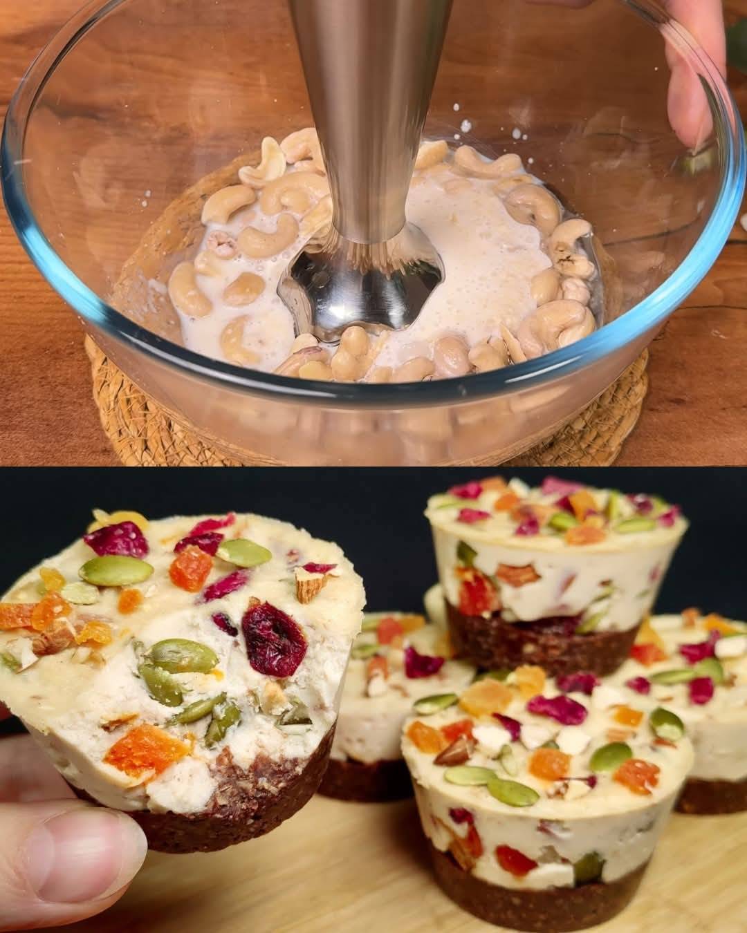 No-Bake Nutty Chocolate Energy Bars with Cashew Cream Topping 