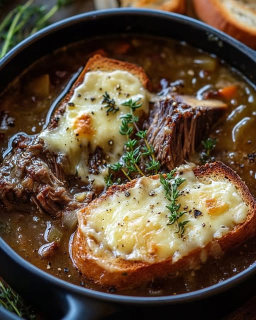 French Onion Short Rib Soup with Gruyère Toast 1