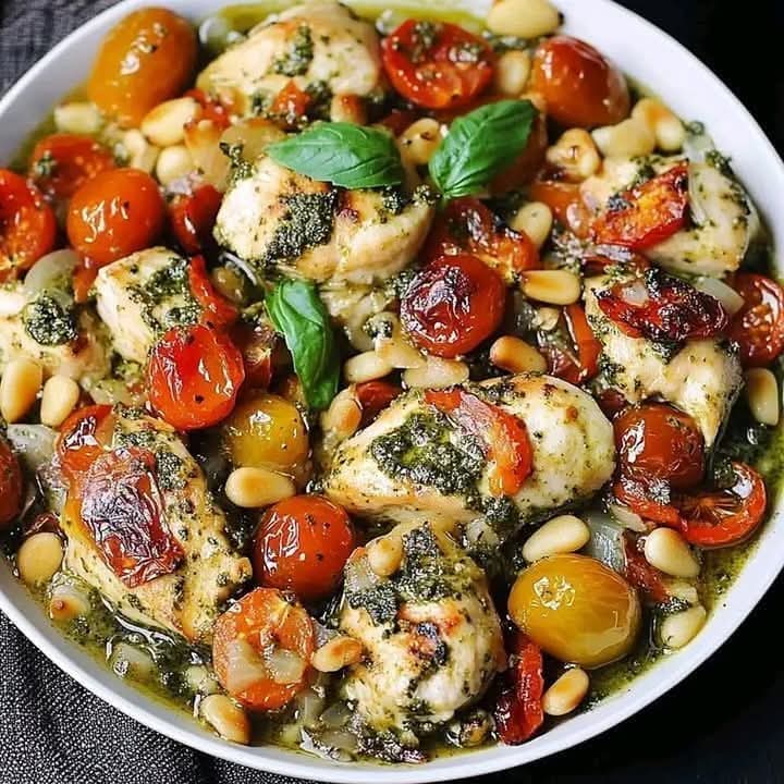 Creamy Basil Pesto Chicken with Garlic-Tossed Cherry Tomatoes 1