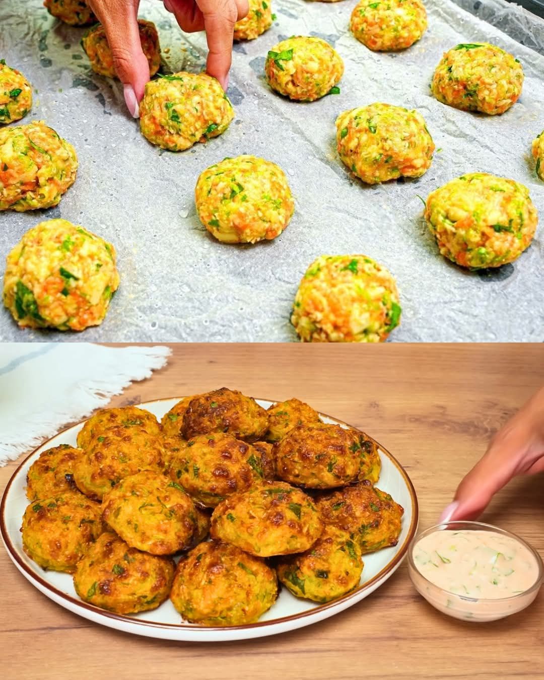 Cheesy Zucchini and Vegetable Balls with Creamy Herb Sauce 1 Cheesy Zucchini and Vegetable Balls with Creamy Herb Sauce