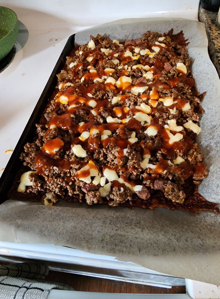 Carnivore Pizza with Baked Cheese Crust, Ground Beef, Recipe 1