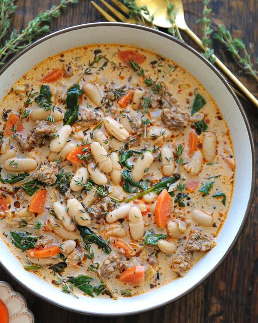 Sausage White Bean Soup with Spinach and Carrots 1