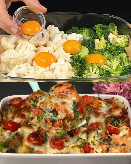 Vegetable Bake with Broccoli, Cauliflower, and Creamy Mustard Sauce