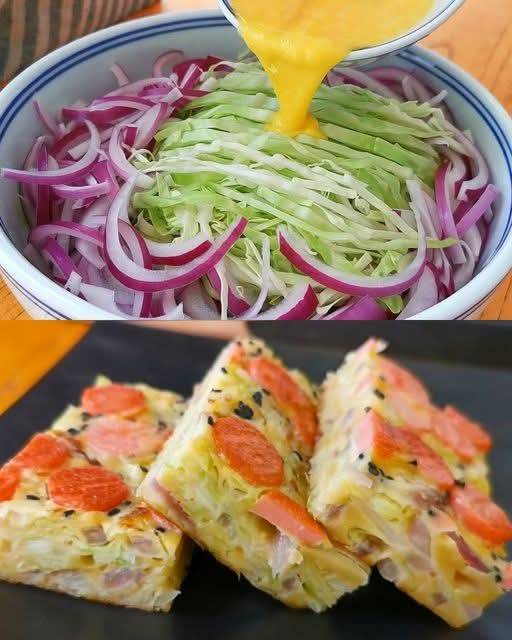 Cabbage Pancakes with Ham and Sesame Seeds 1 Cabbage Pancakes with Ham and Sesame Seeds