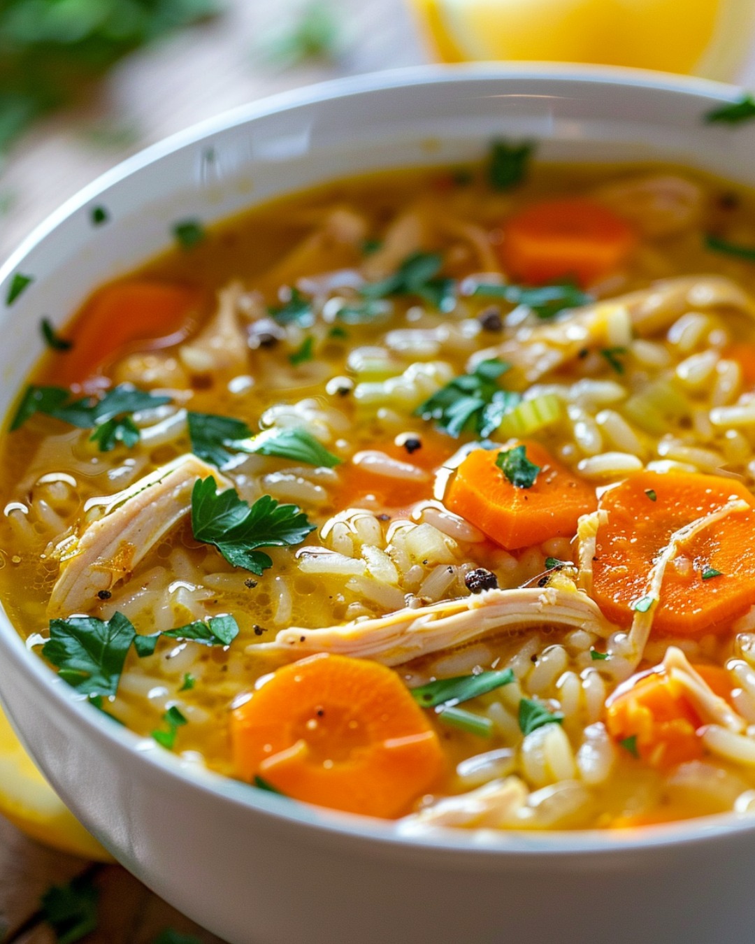 Lemon Ginger Turmeric Chicken and Rice Soup