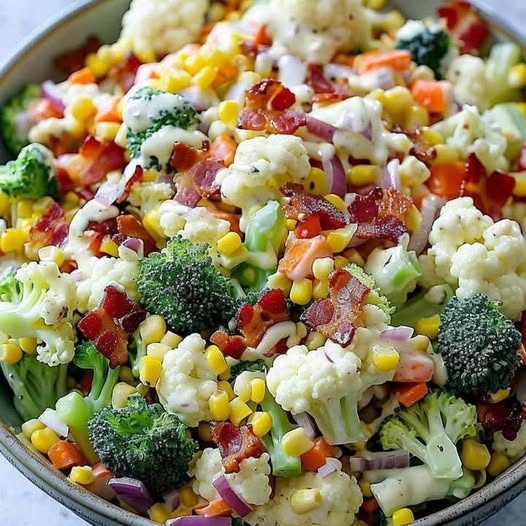 Mediterranean Broccoli Cauliflower Corn and Beef Salad Recipe 1