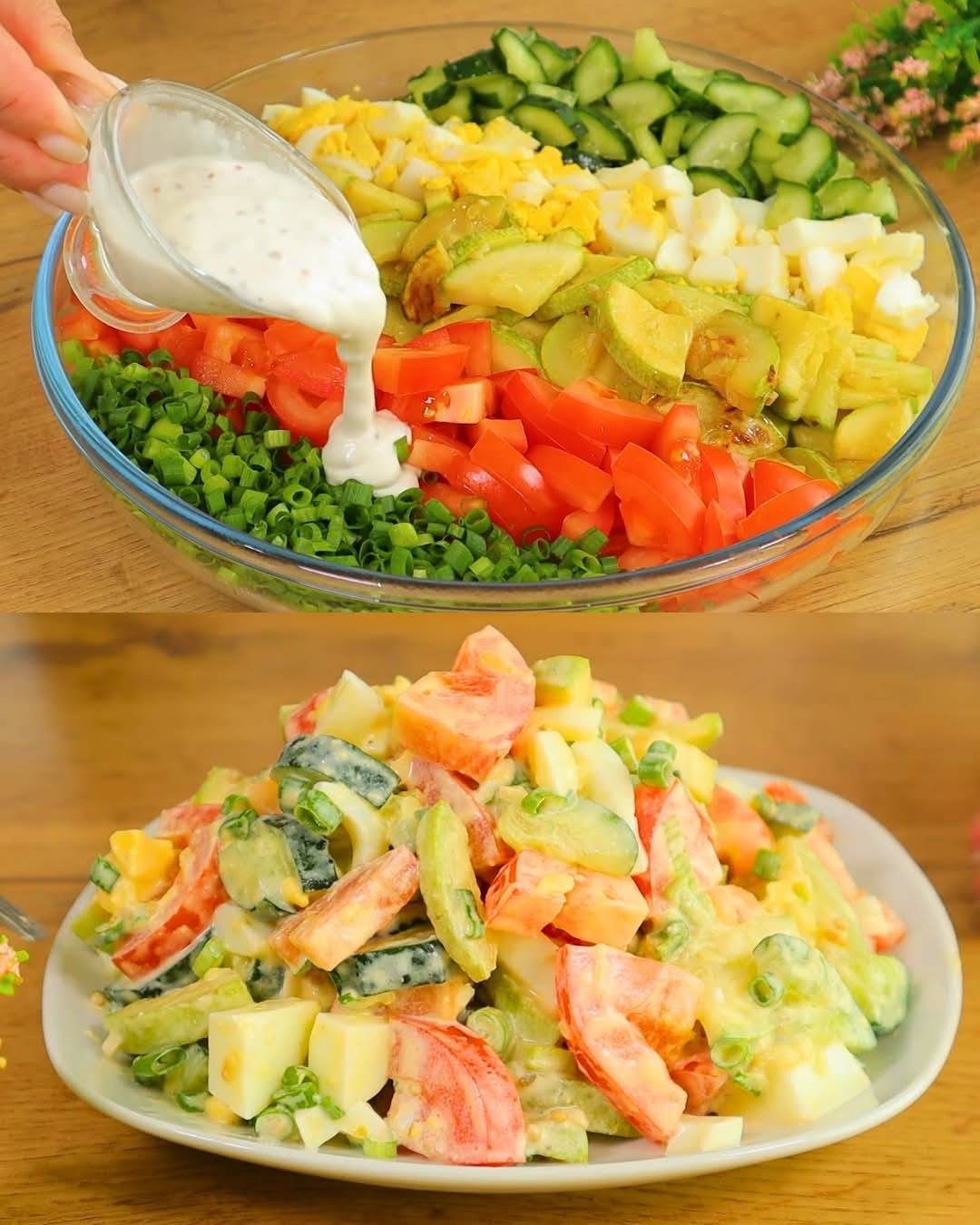 Vegetable Salad with Garlic, Yogurt Dressing, and Zucchini 1 Vegetable Salad with Garlic, Yogurt Dressing, and Zucchini