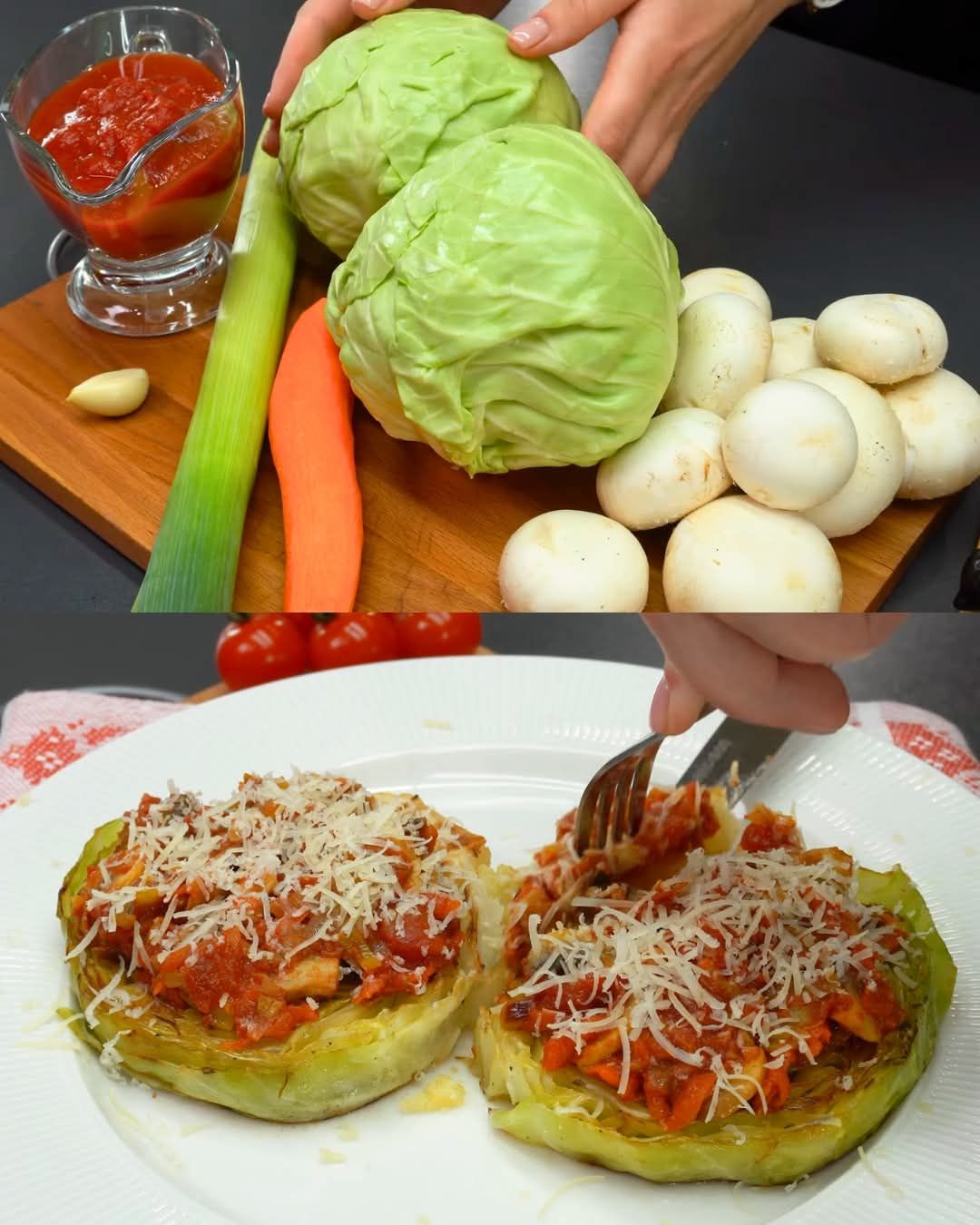 Cabbage Steaks with Hearty Vegetable Toppings 1 Cabbage Steaks with Hearty Vegetable Toppings