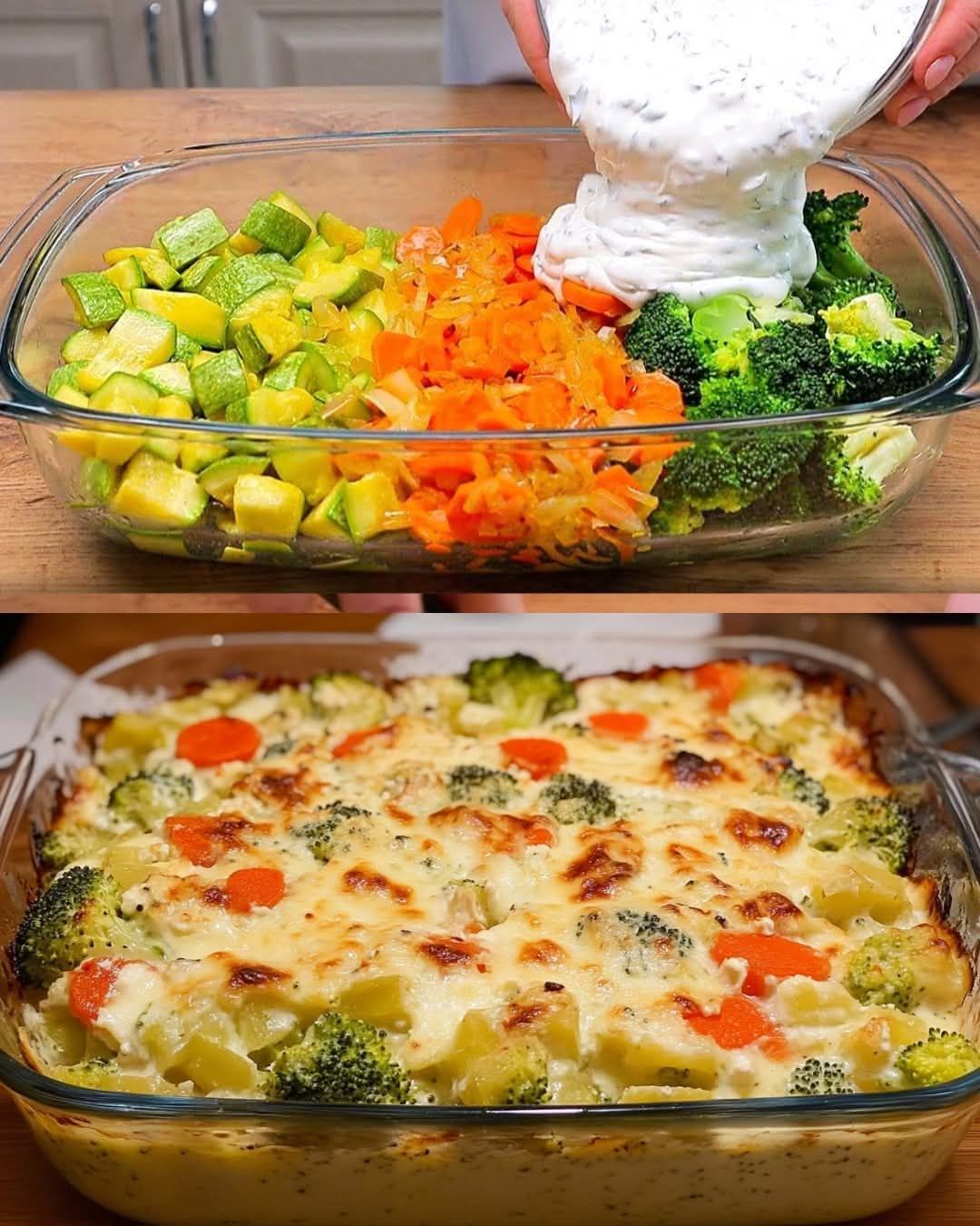 Creamy Vegetable Casserole with Yogurt Mustard Sauce