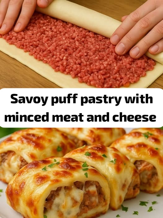 Savory Puff Pastry with Minced Meat and Cheese 1