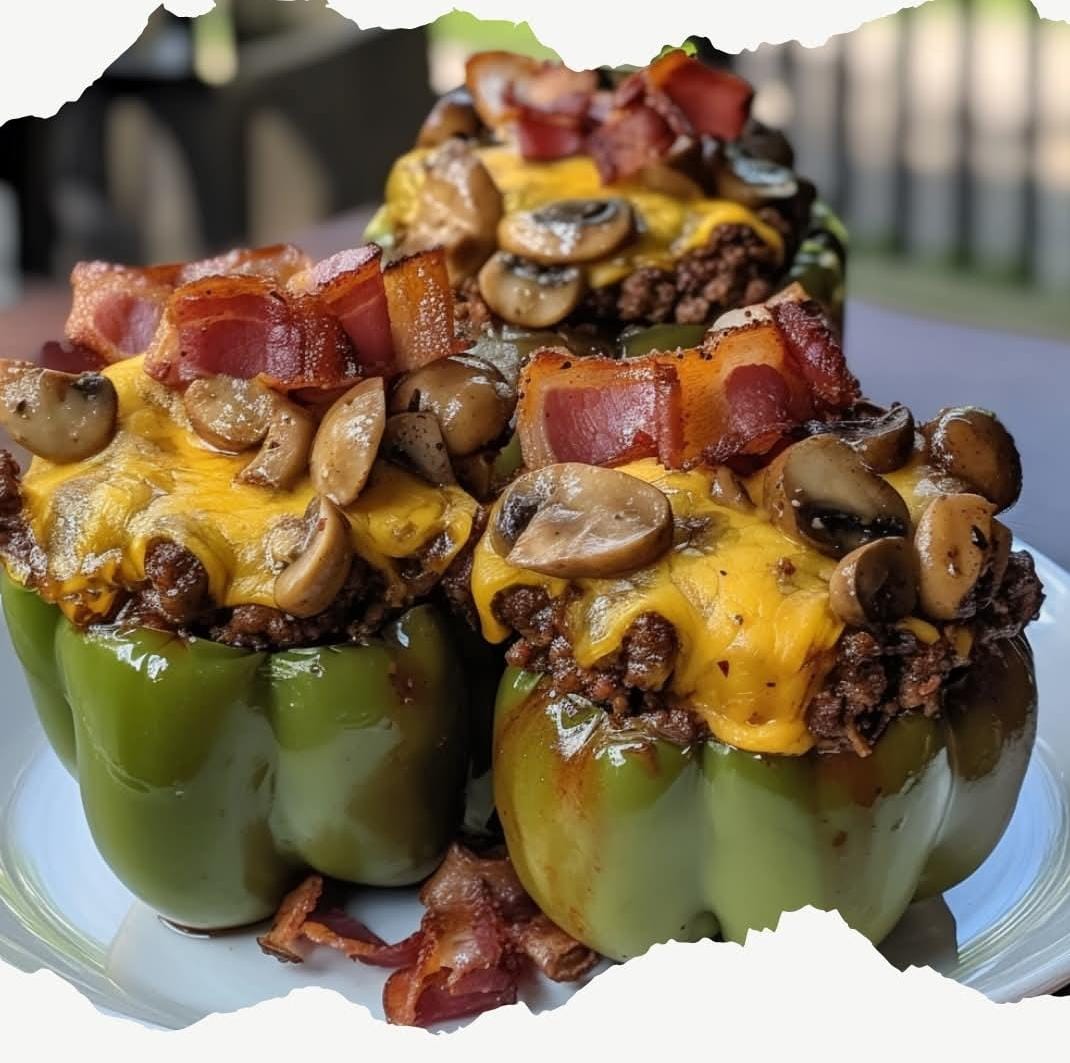 Mushroom BBQ Beef Cheeseburger Stuffed Peppers 1