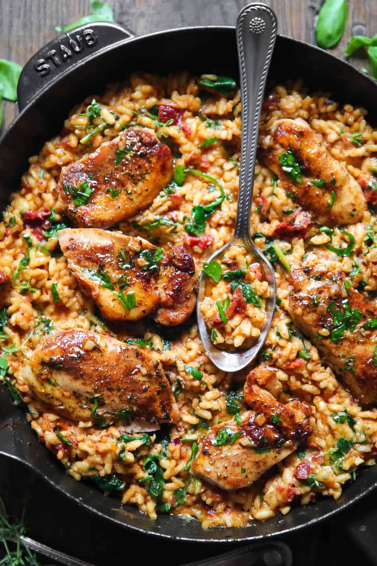 Chicken Risotto with Spinach and Sun-Dried Tomatoes. 1