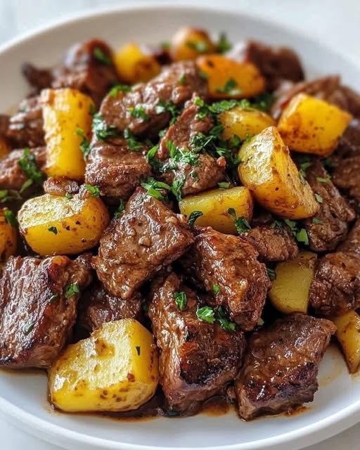 Air Fryer Garlic Butter Steak Bites and Potatoes 1