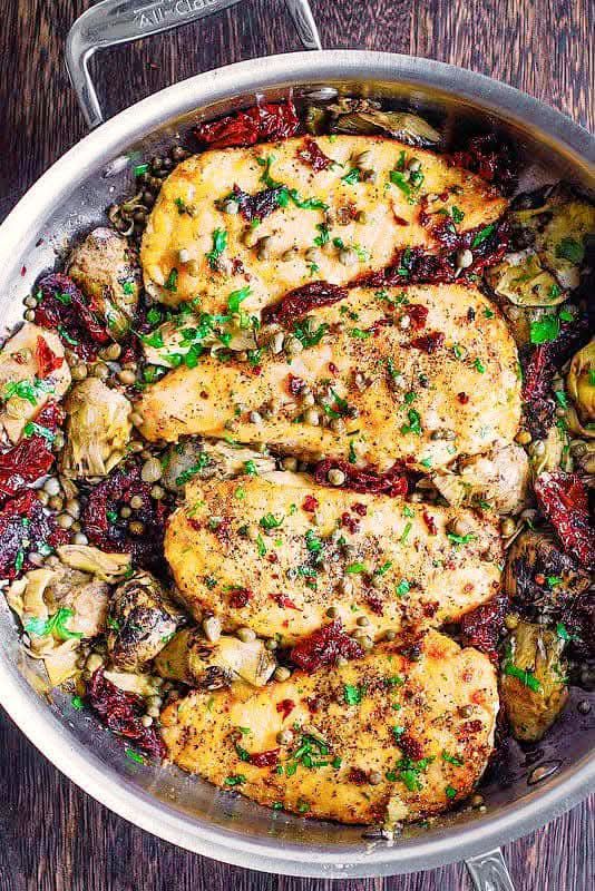 Mediterranean Chicken with Sun-Dried Tomatoes, Artichokes, and Capers 1