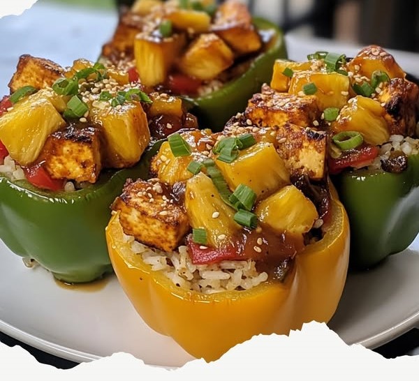 Crispy Teriyaki Pineapple Tofu & Rice Stuffed Peppers 1