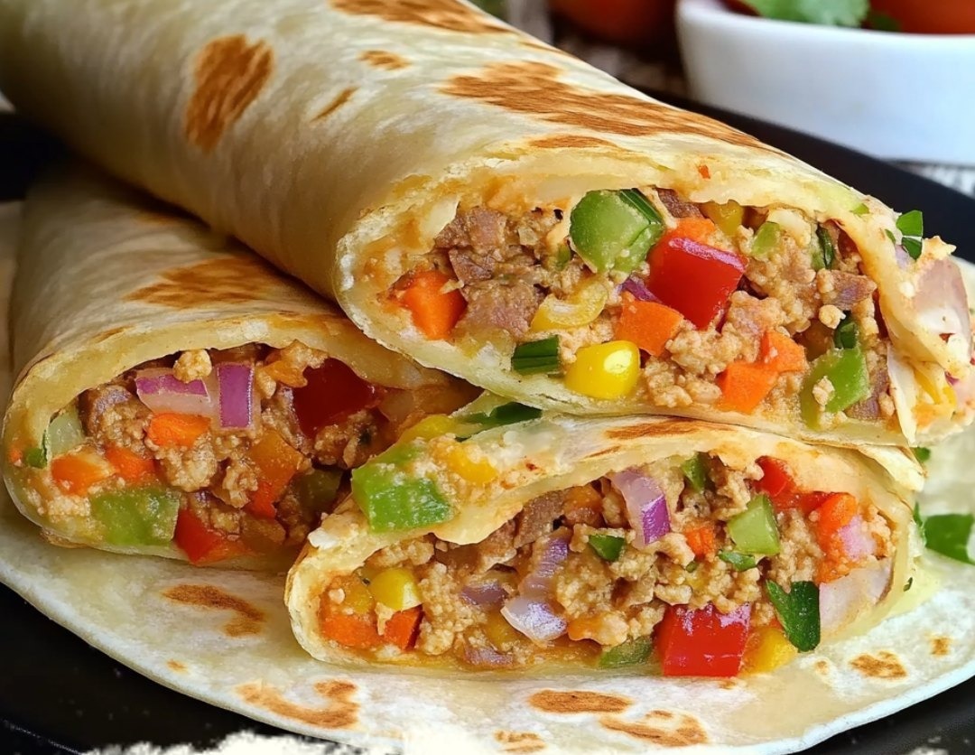 Stuffed Tortilla Wraps with Minced Meat and Vegetables 1