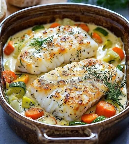 Mediterranean-Style Baked Cod with Vegetables & Creamy Sauce 1