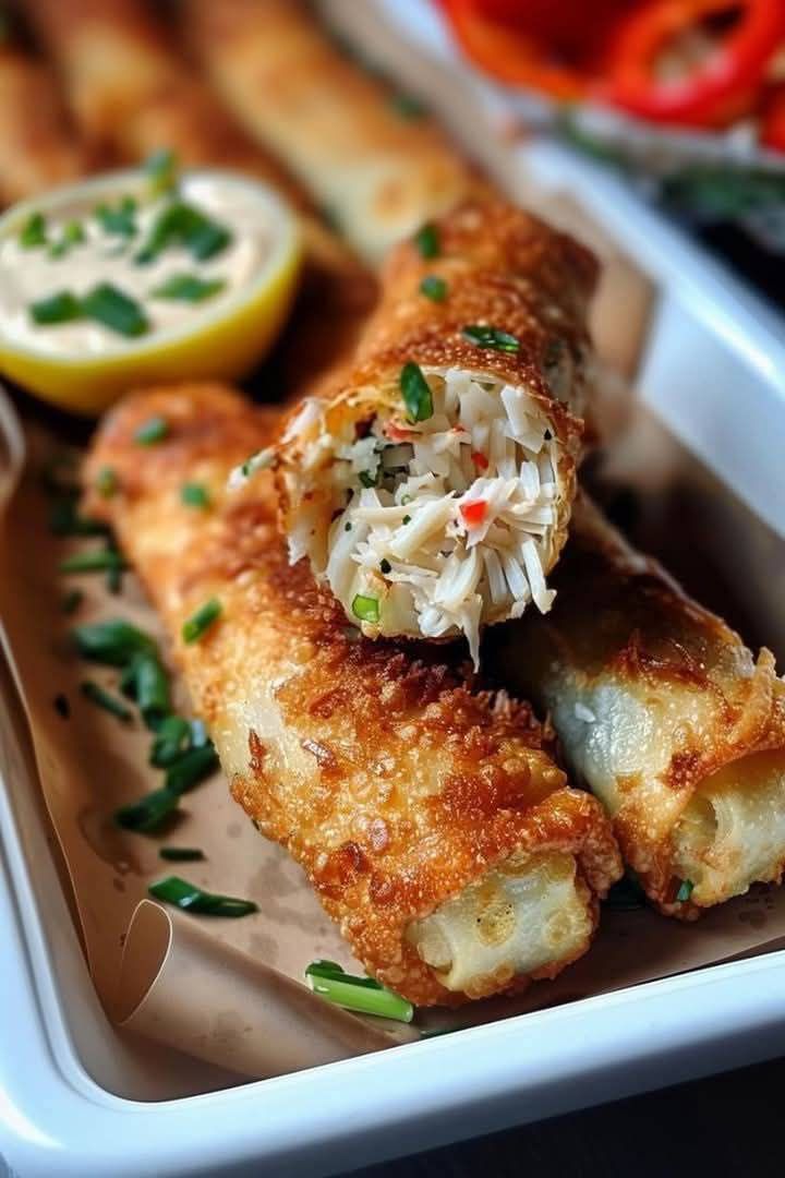 Crispy Crab Cake Egg Rolls with Lemon Dip 1