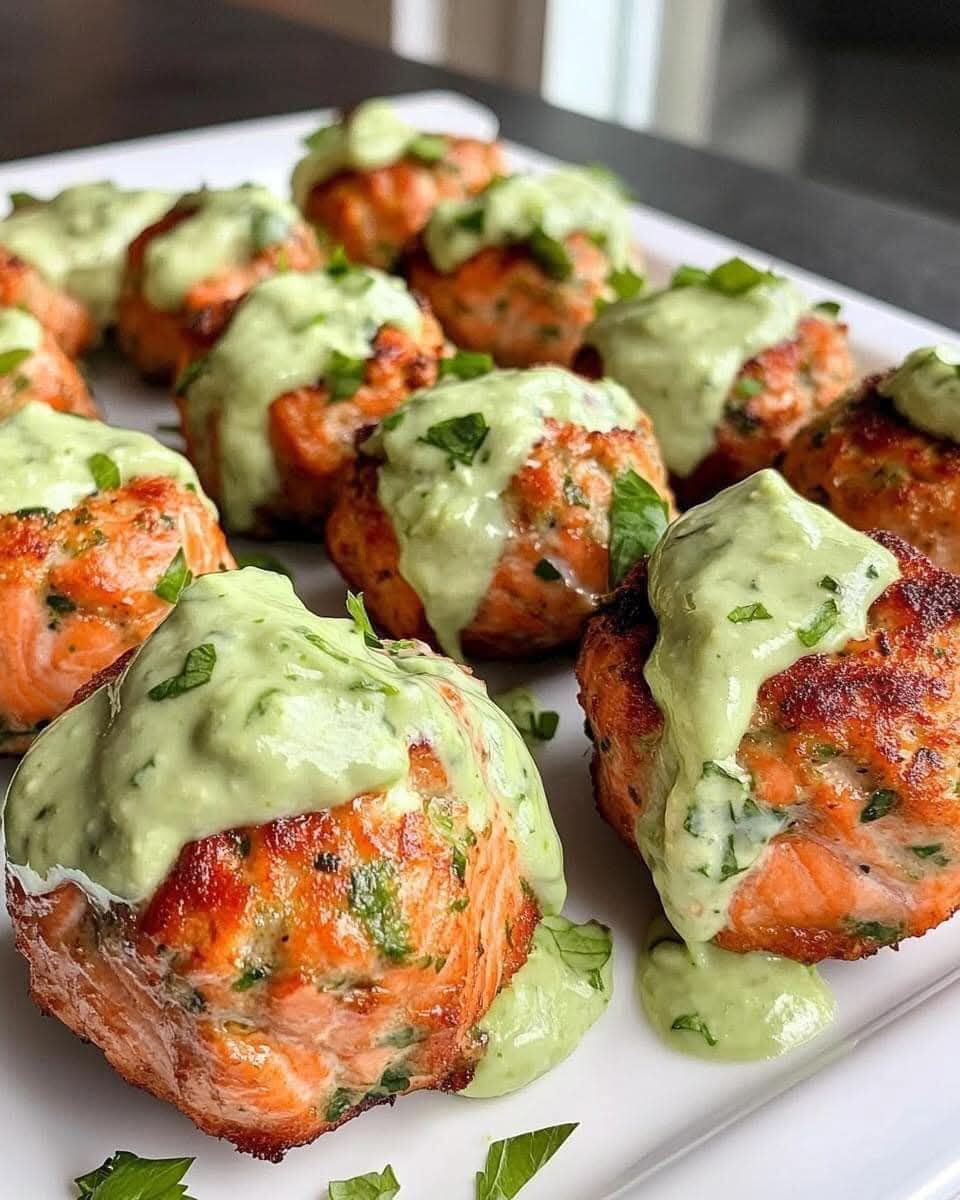 Mediterranean Salmon Meatballs with Creamy Avocado Sauce 1