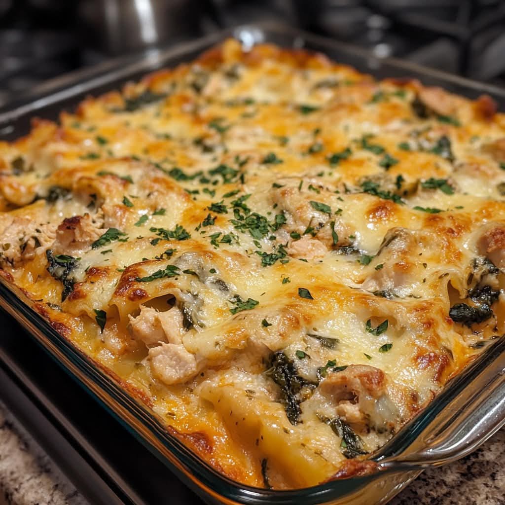Cheesy Chiken spinach & Artichoke Lasagna Delight 1