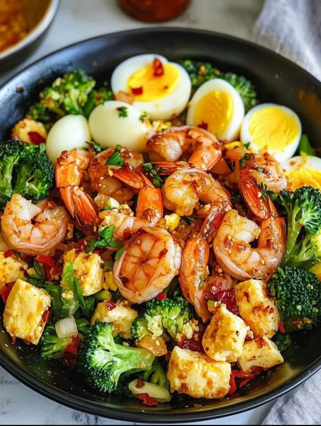 Spicy Garlic Shrimp And Tofu with Broccoli And Eggs 1